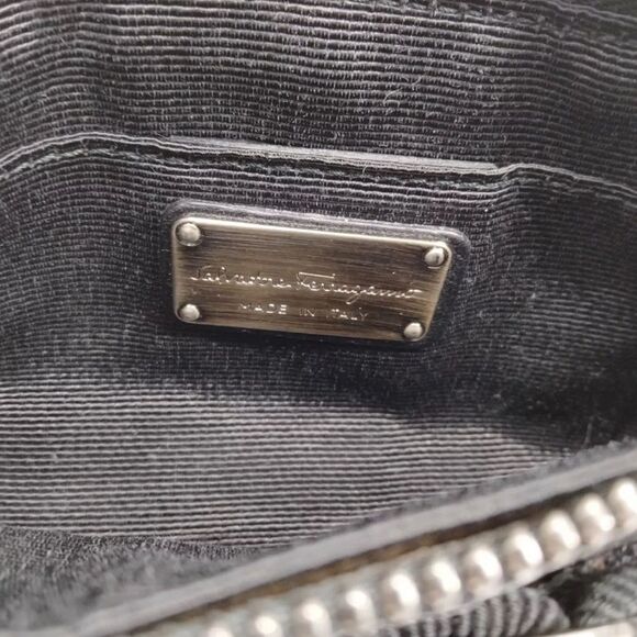 Auth Salvator Ferragamo Black Leather Small Studded Crescent Vara Hobo Bag - Picture 8 of 9